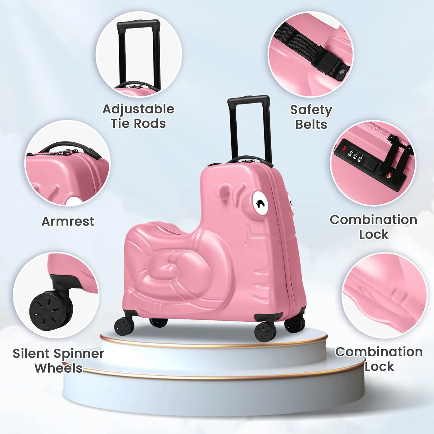 Kids Luggage, Kids Ride-on Luggage with Spinner Wheels Suitcase, Kid's Ride-On Suitcase Help Your Child Relax, Carry On Trolley Luggage with Password Lock, 22"