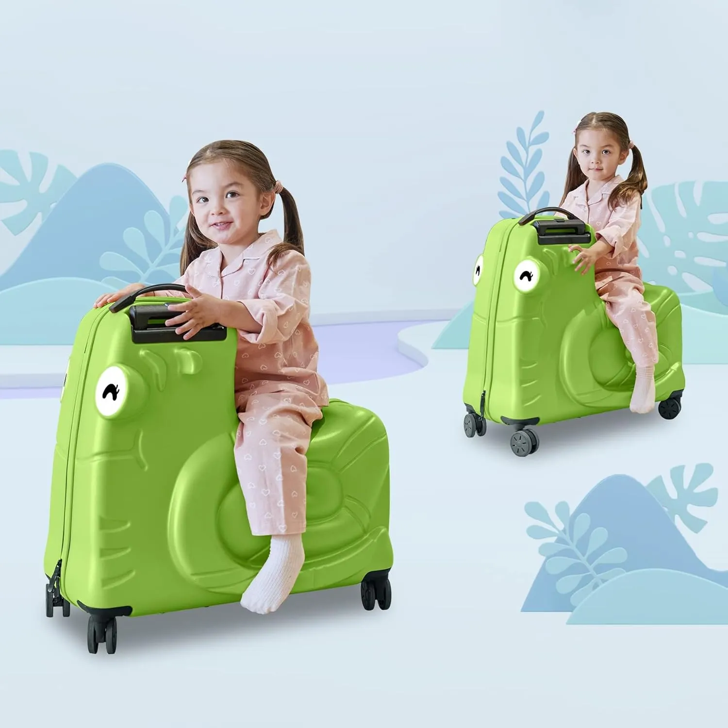 Kids Luggage, Kids Ride-on Luggage with Spinner Wheels Suitcase, Kid's Ride-On Suitcase Help Your Child Relax, Carry On Trolley Luggage with Password Lock (Green, 20 inches)