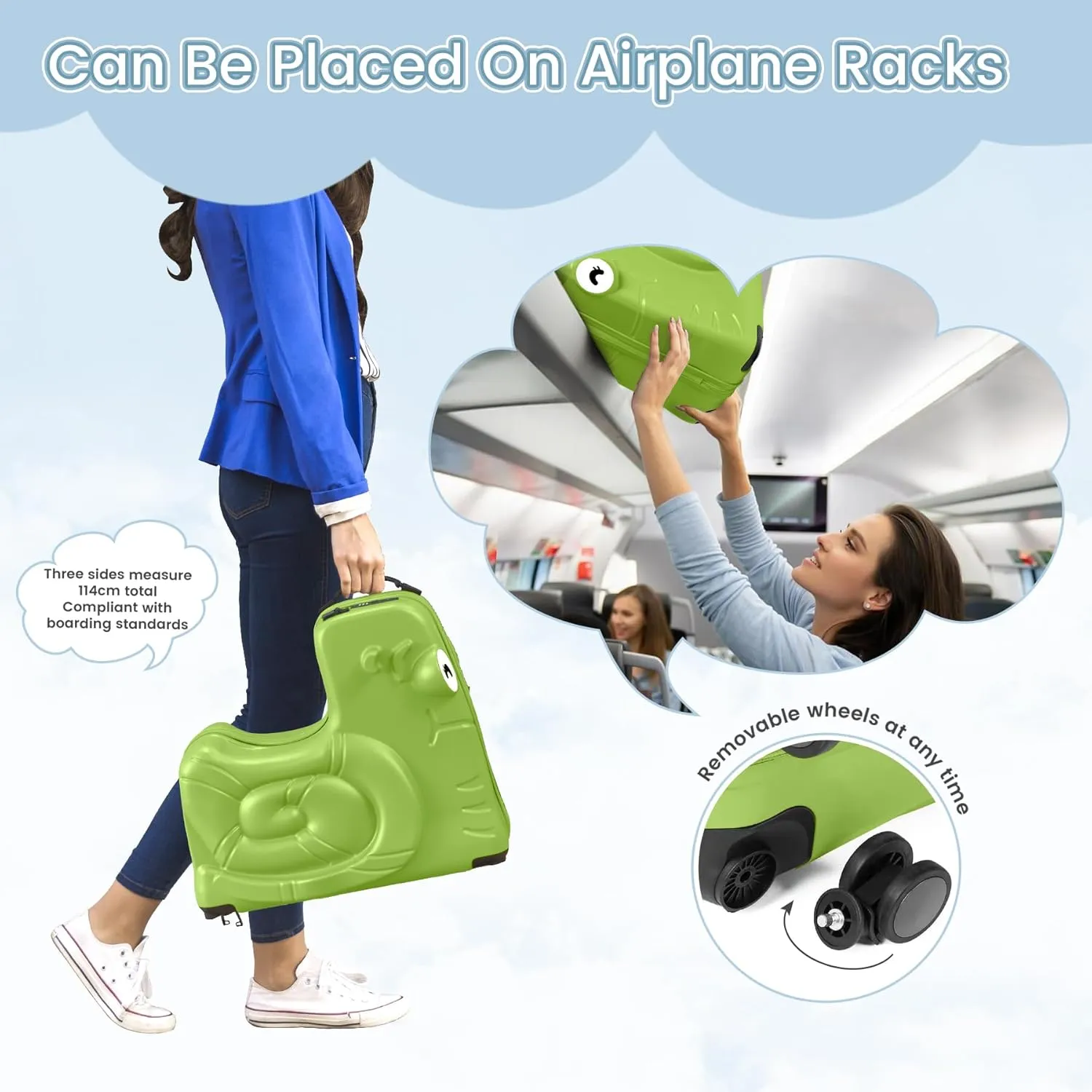 Kids Luggage, Kids Ride-on Luggage with Spinner Wheels Suitcase, Kid's Ride-On Suitcase Help Your Child Relax, Carry On Trolley Luggage with Password Lock (Green, 20 inches)