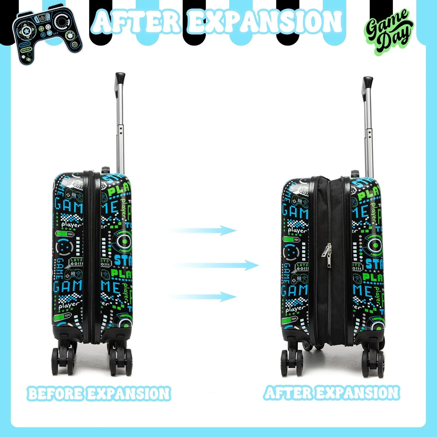 Kid’s Luggage Set 2 Piece Suitcase Set 16’’ Hardside Luggage with Spinner Wheels Girls Boys Carry on Luggage Travel Rolling Luggage Airline Approved