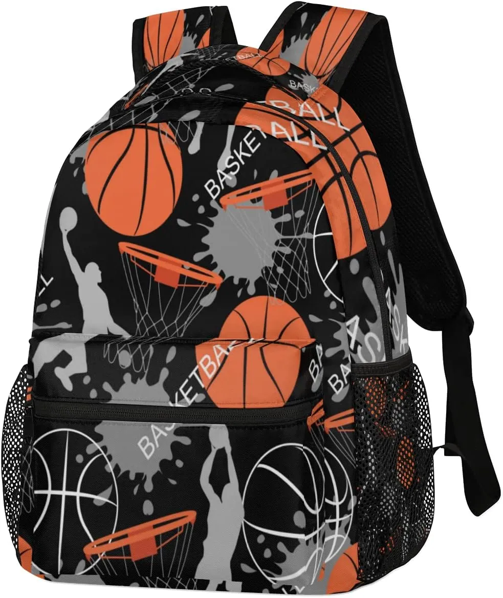 Kids School Backpack for Girls Boys School Bag Large Bookbag Lightweight Elementary Laptop Bag Travel Hiking Daypack (Basketball)