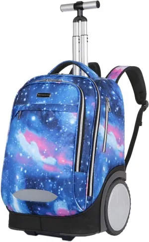 King Mills 18in Roller Backpack, Rolling Bookbag w. 7in Extra Large Wheel. Easy Convert Between Roller and Backpack. Ideal for Daily Use or Travel. Blue Galaxy