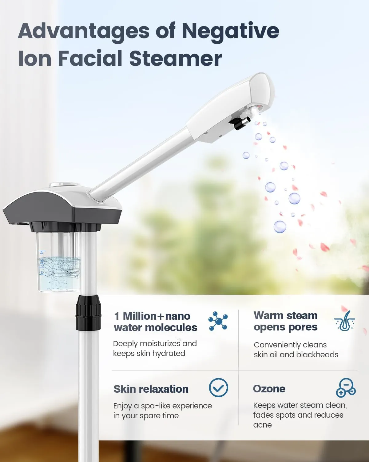 Kingsteam Professional Facial Steamer, Ozone Steamer, Esthetician Facial Steamer for Facial: High/Low Steam, 60 Min Timer, Durable ABS, Nano Ionic Hot Mist for Deep Cleansing,Spa and Baber Shop,White