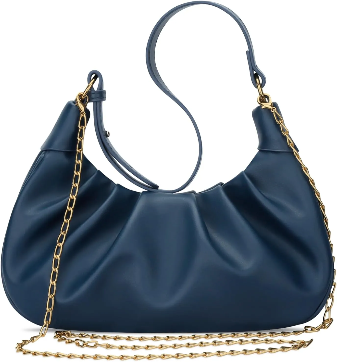KKXIU Shoulder Bag Crescent Handbag Ruched Purse Underarm Bag Mini Hobo for Women,Detachable Gold Chain Crossbody Bag