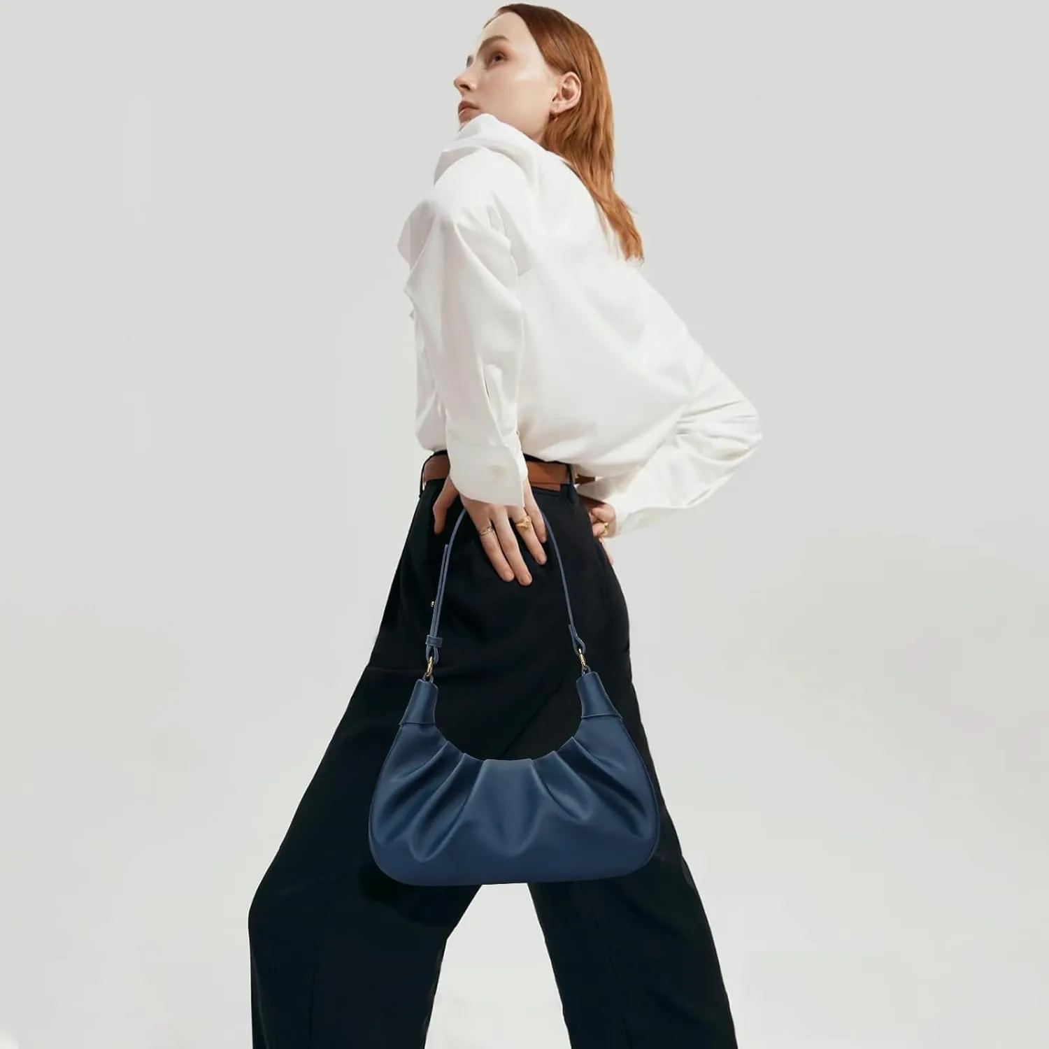 KKXIU Shoulder Bag Crescent Handbag Ruched Purse Underarm Bag Mini Hobo for Women,Detachable Gold Chain Crossbody Bag
