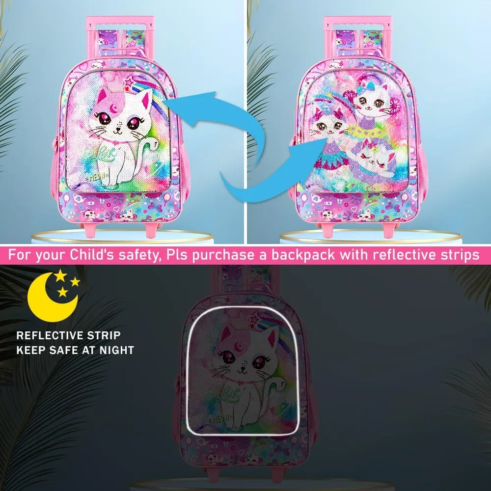 KLFVB Rolling Backpack for Girls Boys, Kids Roller Wheels School Bookbag with Lunch Bag, Wheeled School Bag for Children