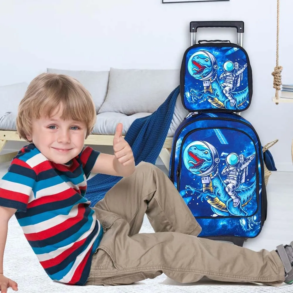 KLFVB Rolling Backpack for Girls Boys, Kids Roller Wheels School Bookbag with Lunch Bag, Wheeled School Bag for Children
