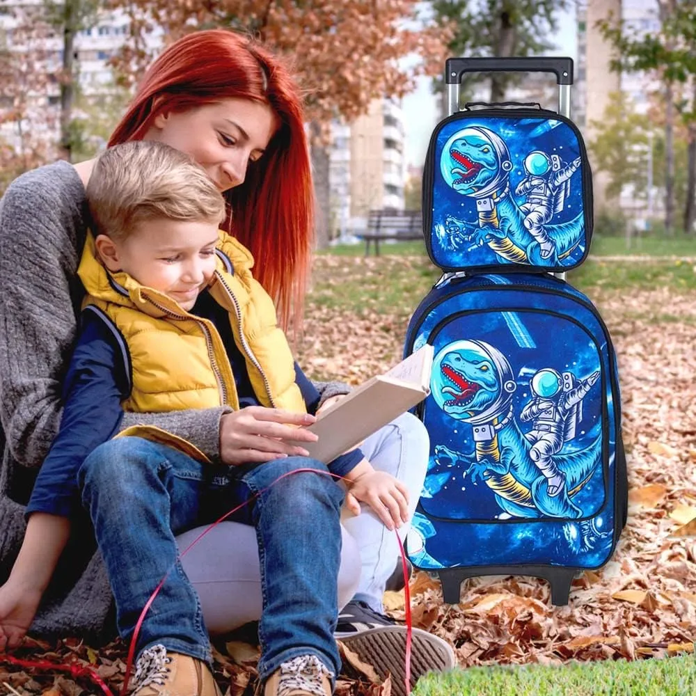KLFVB Rolling Backpack for Girls Boys, Kids Roller Wheels School Bookbag with Lunch Bag, Wheeled School Bag for Children