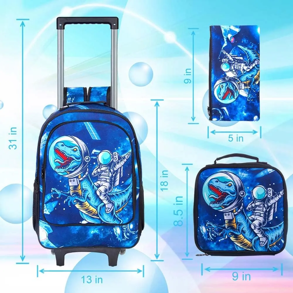 KLFVB Rolling Backpack for Girls Boys, Kids Roller Wheels School Bookbag with Lunch Bag, Wheeled School Bag for Children