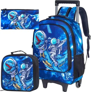 KLFVB Rolling Backpack for Girls Boys, Kids Roller Wheels School Bookbag with Lunch Bag, Wheeled School Bag for Children
