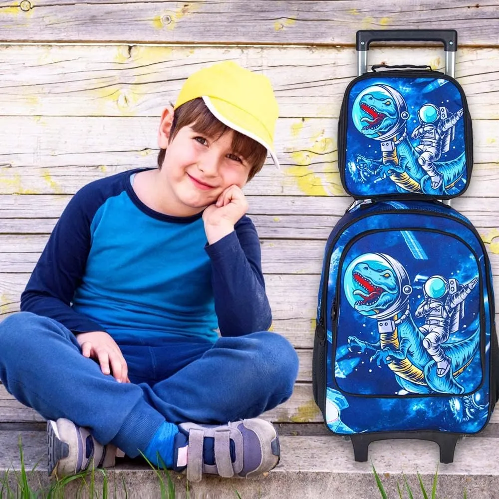 KLFVB Rolling Backpack for Girls Boys, Kids Roller Wheels School Bookbag with Lunch Bag, Wheeled School Bag for Children