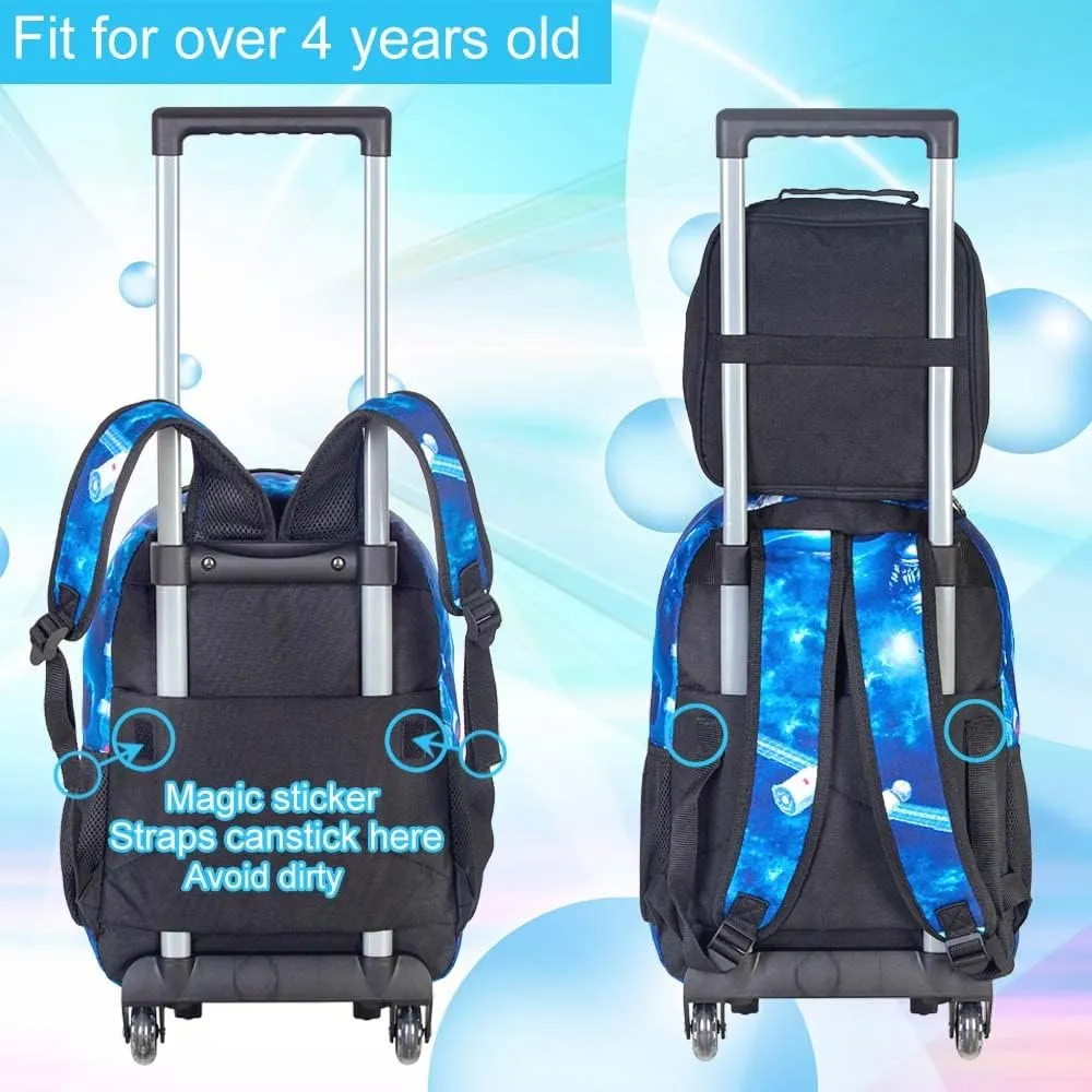KLFVB Rolling Backpack for Girls Boys, Kids Roller Wheels School Bookbag with Lunch Bag, Wheeled School Bag for Children