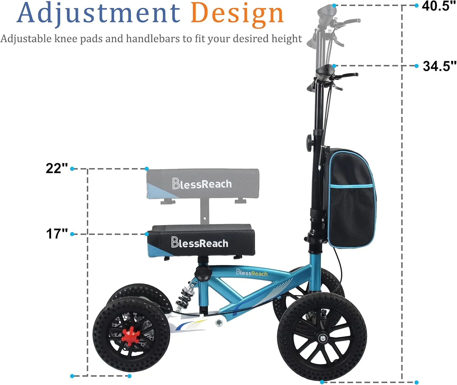 Knee Scooter, All Terrain Foldable Knee Scooter Walker, Disc Brake Knee Walker for Foot Injuries Compact Crutches Alternative