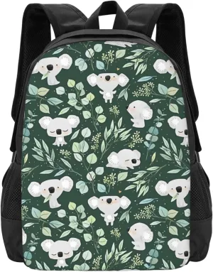 Koala And Eucalyptus Pattern Lightweight Packable Backpack Travel Casual Large Capacity Daypack Foldable Backpack For Men Women