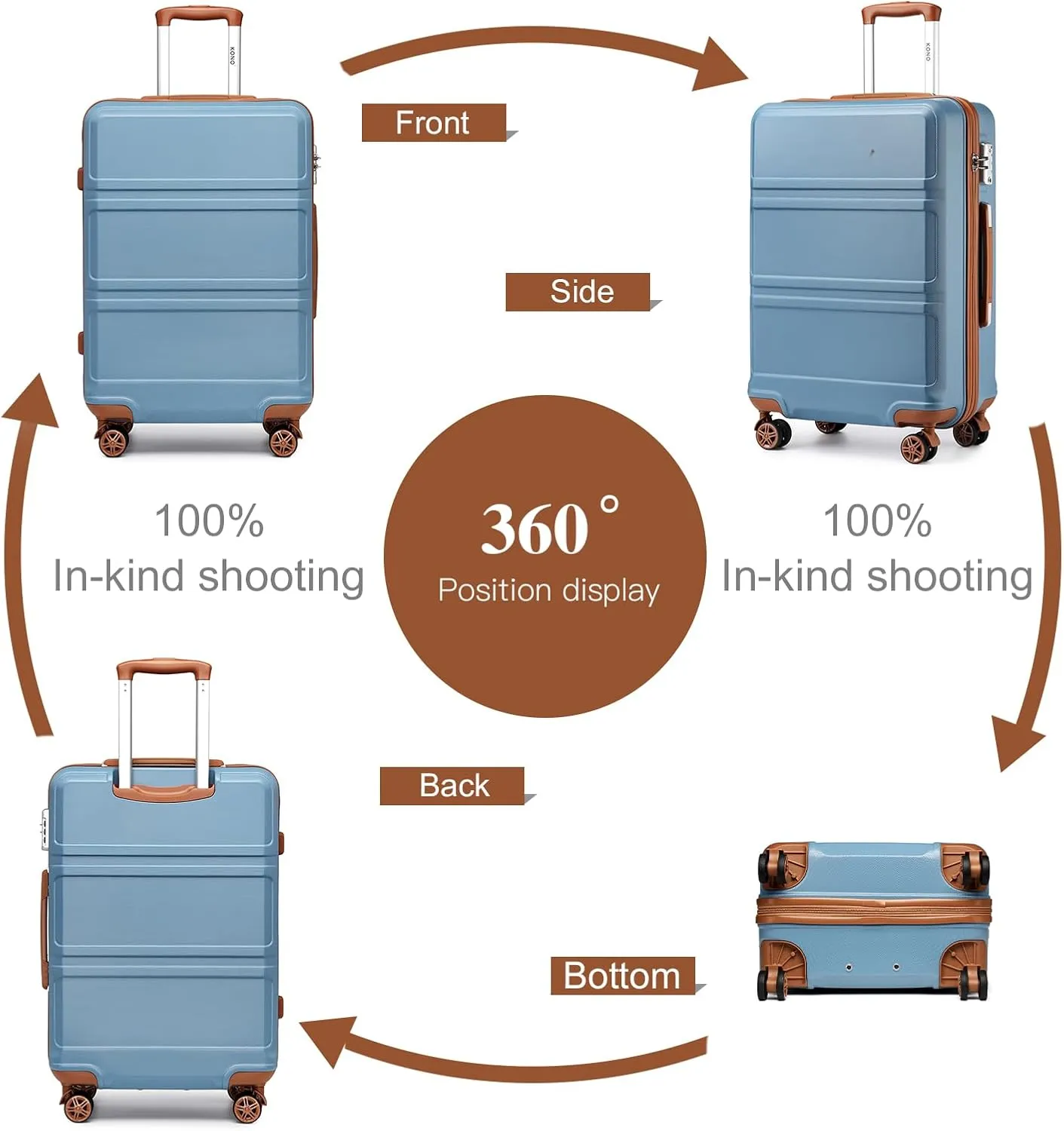 Kono 20'' Carry on Luggage Lightweight with Spinner Wheel TSA Lock Hardside Luggage Airline Approved Carry on Suitcase Apricot Blue