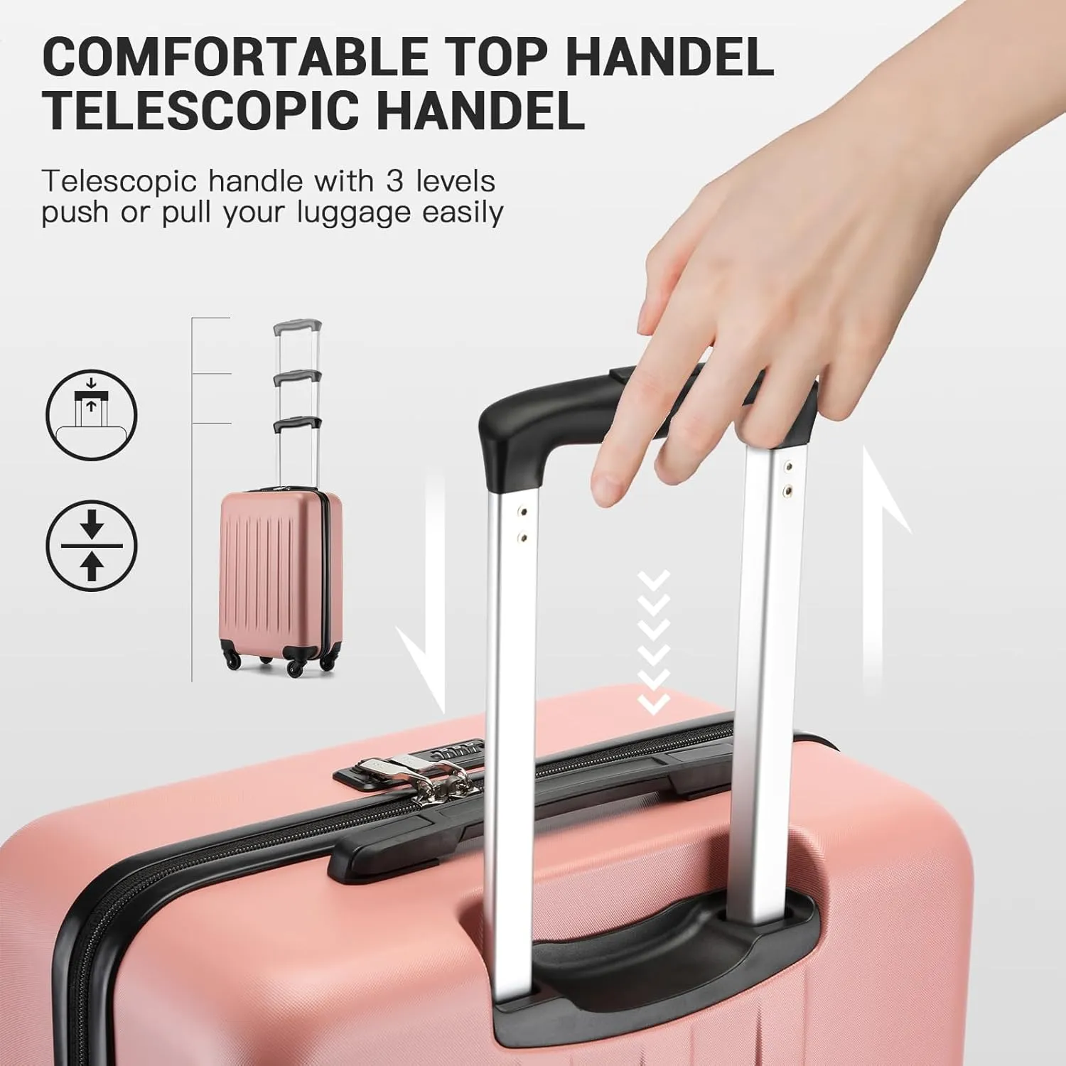 Kono 20 Inch Carry on Luggage Suitcase with Spinner Wheels, Lightweight Rolling Cabin Suitcase for Airplanes Travel (Rose Gold, For 1-3 Days Travel)