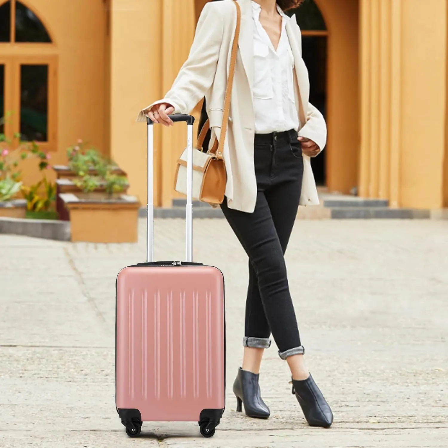 Kono 20 Inch Carry on Luggage Suitcase with Spinner Wheels, Lightweight Rolling Cabin Suitcase for Airplanes Travel (Rose Gold, For 1-3 Days Travel)