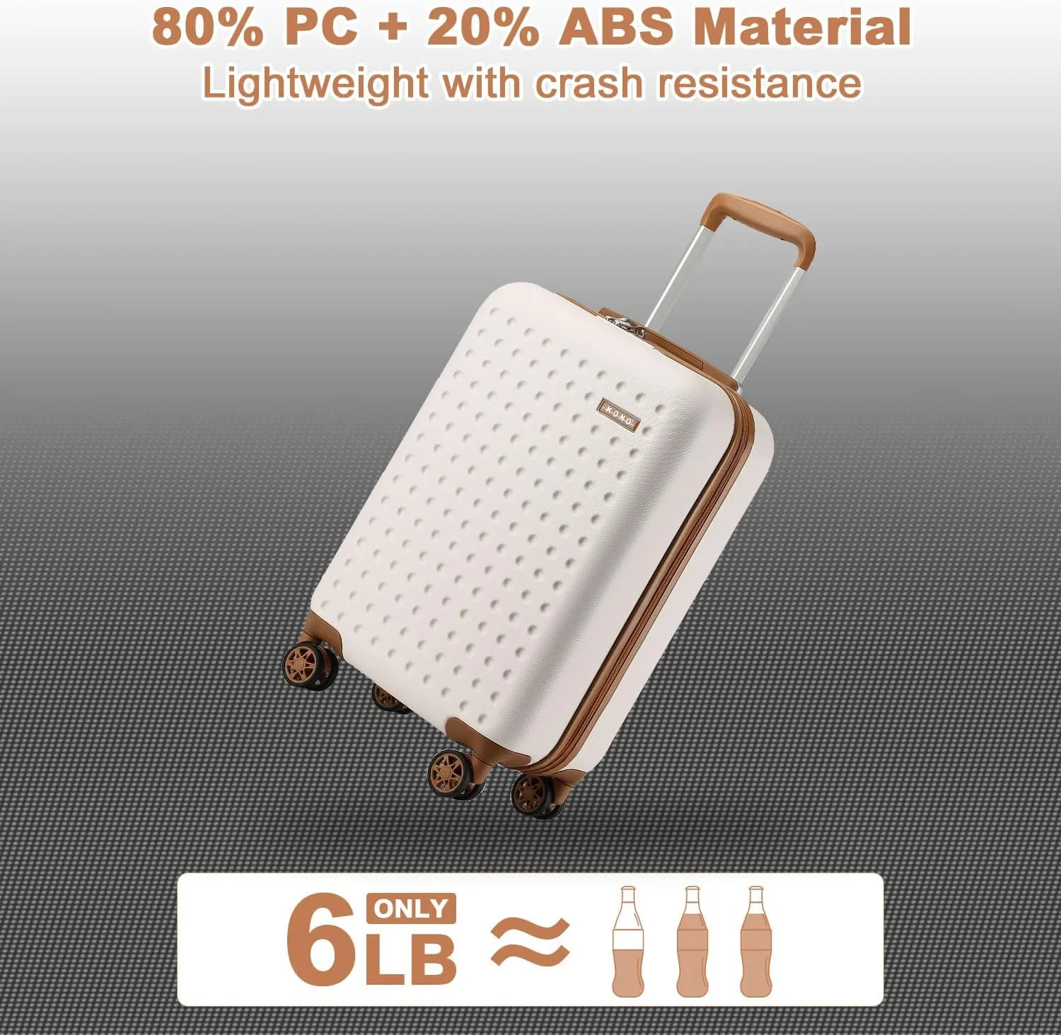 Kono Carry On Luggage 22x14x9 Airline Approved Lightweight Hardside Suitcase with Spinner Wheels & Built-in TSA Lock (Cream White, 20 Inch)