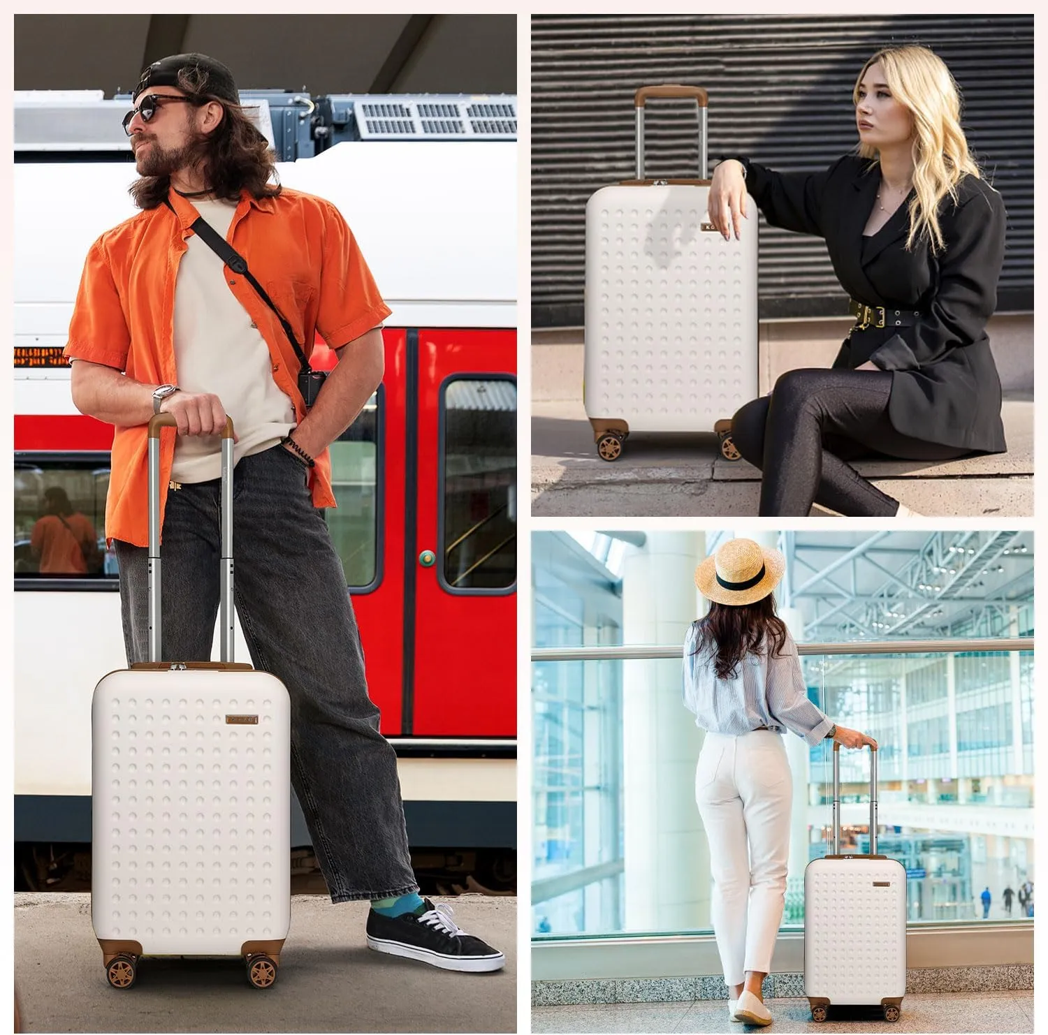 Kono Carry On Luggage 22x14x9 Airline Approved Lightweight Hardside Suitcase with Spinner Wheels & Built-in TSA Lock (Cream White, 20 Inch)