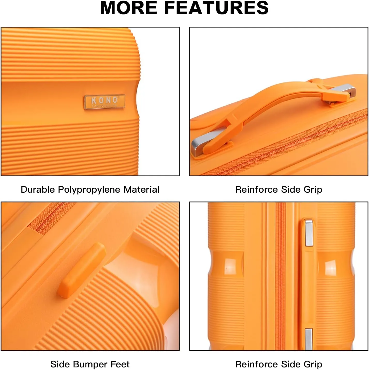 Kono Carry On Luggage Hard Shell Travel Trolley 4 Spinner Wheels Lightweight Polypropylene Suitcase with TSA Lock (Carry-On 21-Inch, Orange)