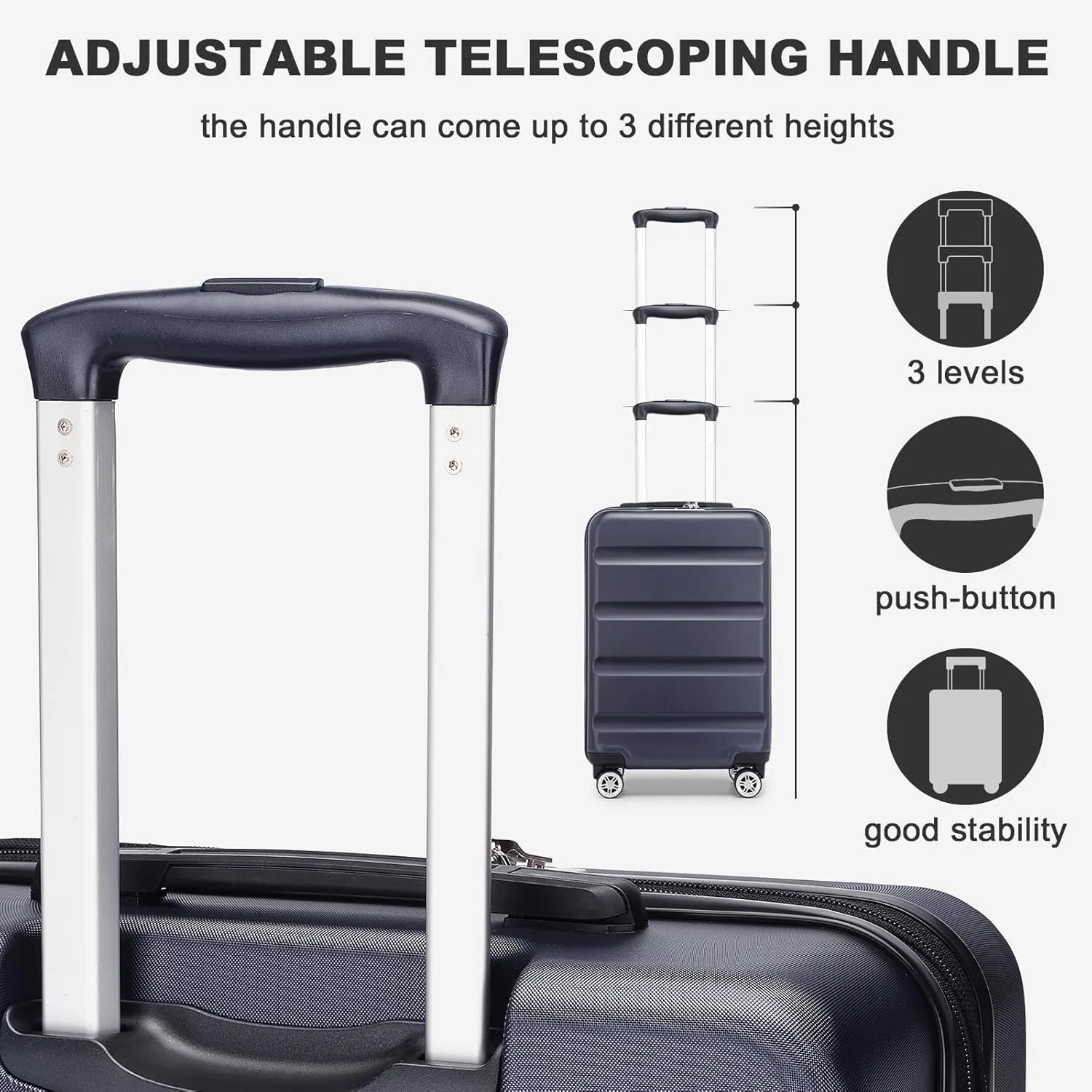 Kono Luggage Set 3 Pieces Expandable PC ABS Durable Suitcase Hardside with Double Spinner Wheels Tsa Lock Navy(20in/24in/28in)