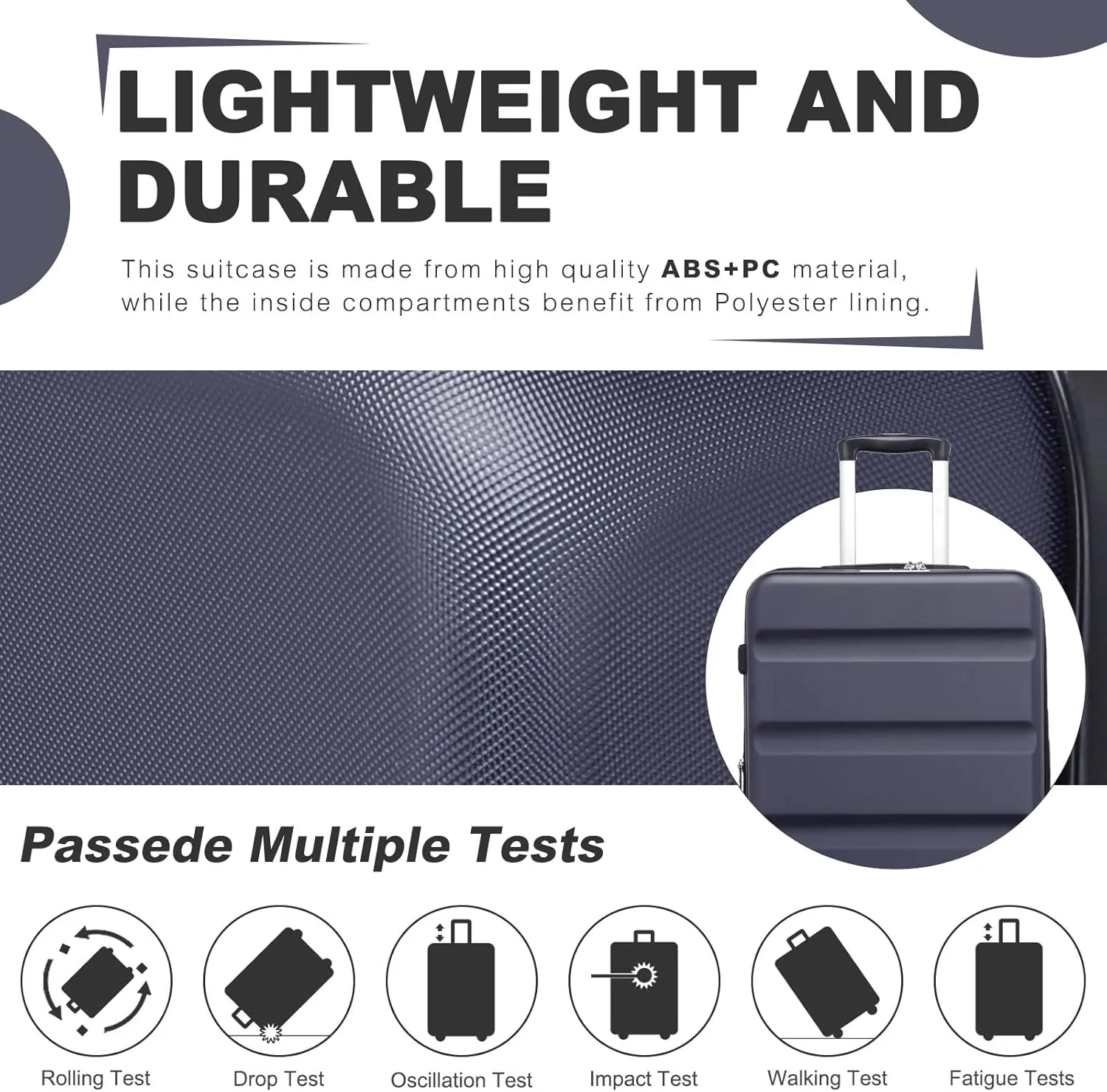 Kono Luggage Set 3 Pieces Expandable PC ABS Durable Suitcase Hardside with Double Spinner Wheels Tsa Lock Navy(20in/24in/28in)