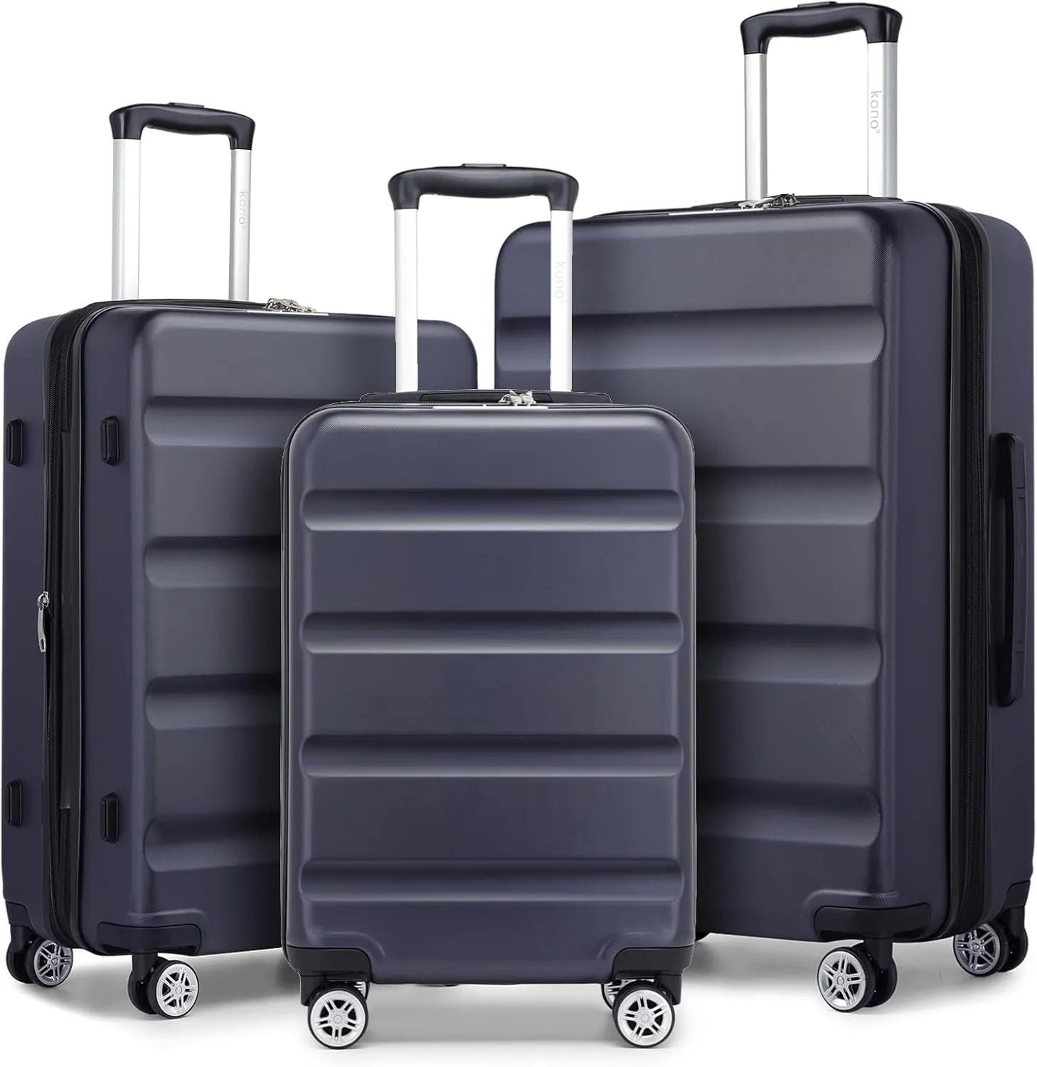 Kono Luggage Set 3 Pieces Expandable PC ABS Durable Suitcase Hardside with Double Spinner Wheels Tsa Lock Navy(20in/24in/28in)