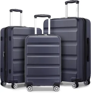 Kono Luggage Set 3 Pieces Expandable PC ABS Durable Suitcase Hardside with Double Spinner Wheels Tsa Lock Navy(20in/24in/28in)