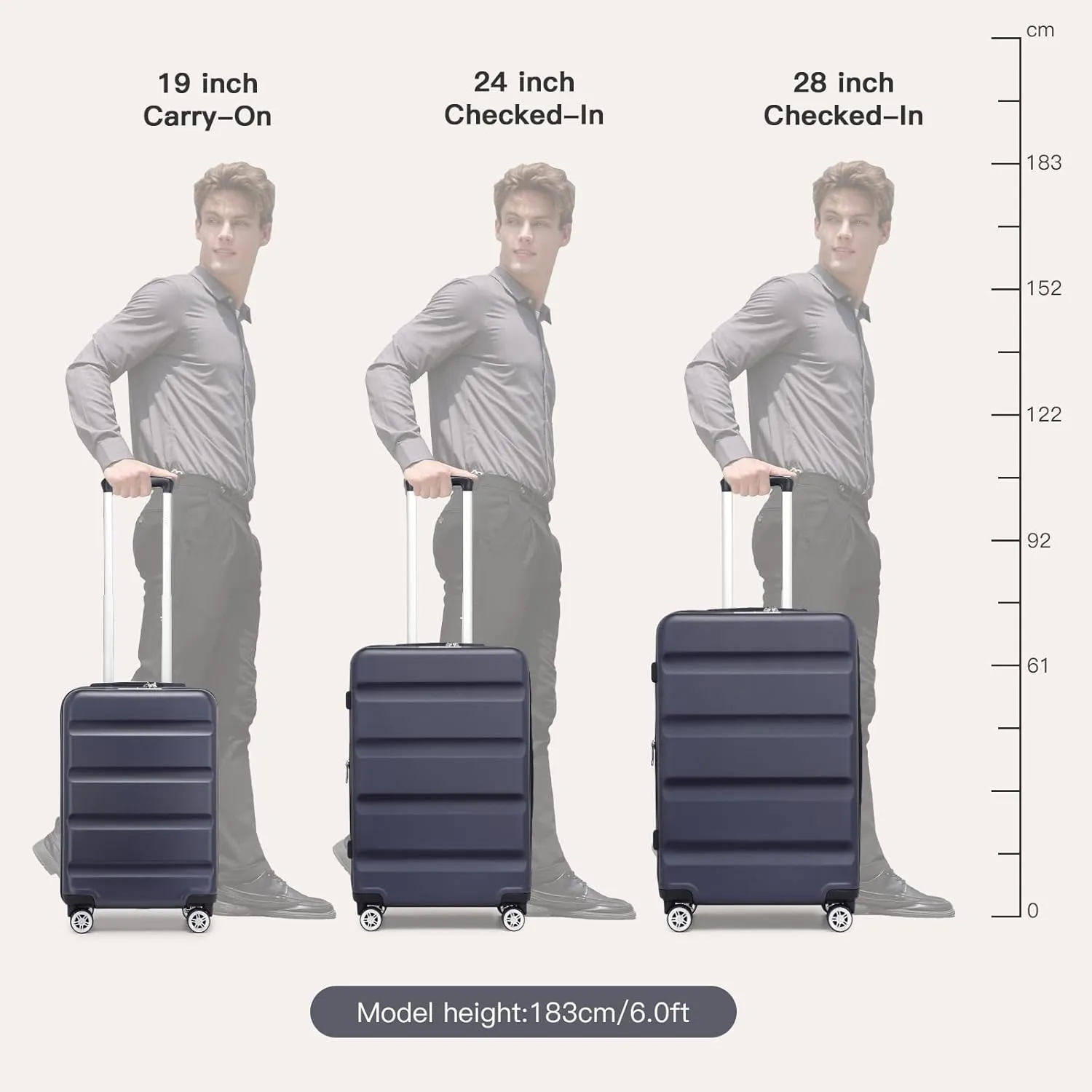 Kono Luggage Set 3 Pieces Expandable PC ABS Durable Suitcase Hardside with Double Spinner Wheels Tsa Lock Navy(20in/24in/28in)
