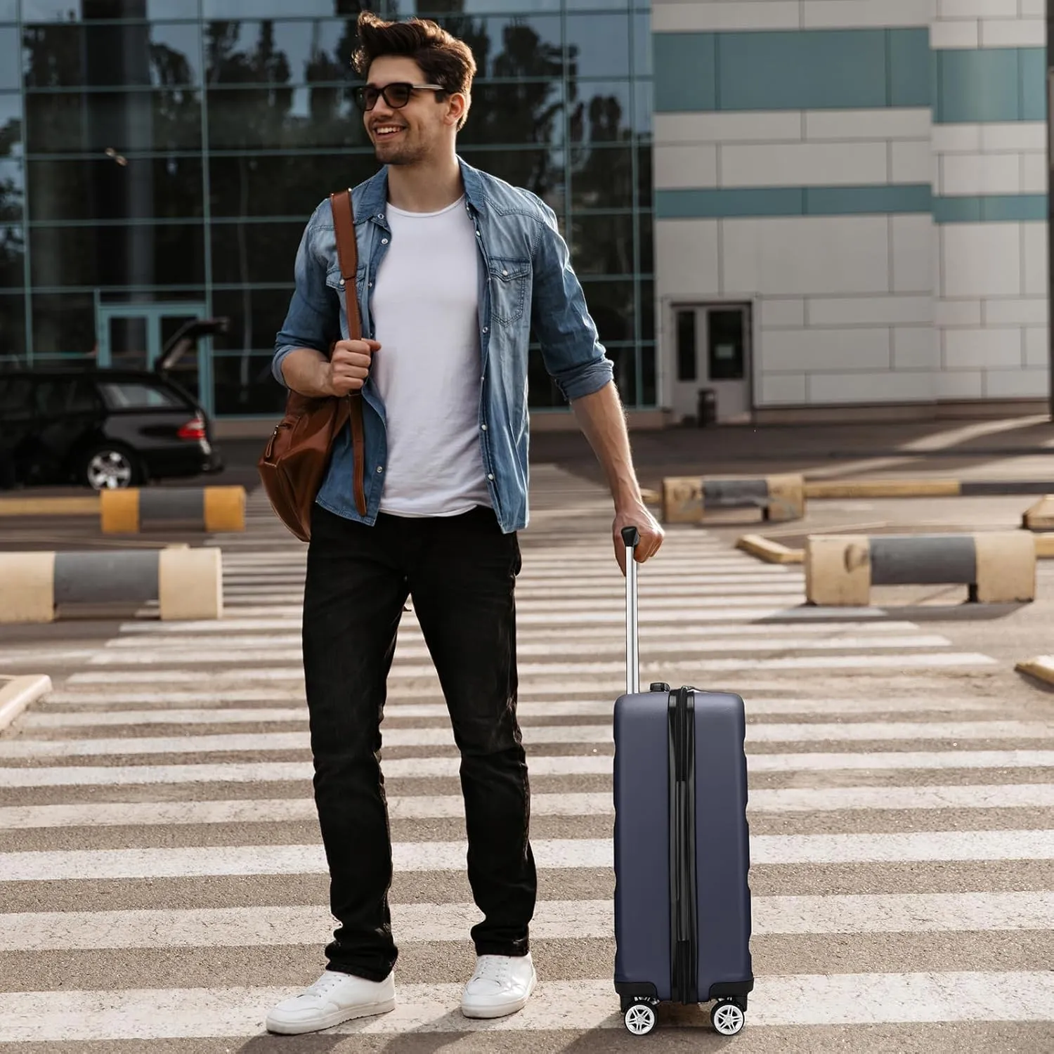 Kono Luggage Set 3 Pieces Expandable PC ABS Durable Suitcase Hardside with Double Spinner Wheels Tsa Lock Navy(20in/24in/28in)