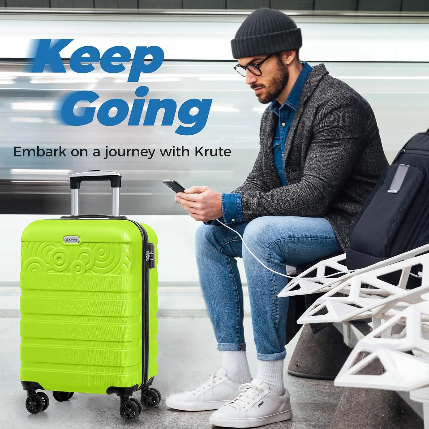 Krute Carry On Luggage 22x14x9 Airline Approved Hard Shell Luggage with Spinner Wheels, 20 Inch PC&ABS TSA Lock kids suitcase（AppleGreen）