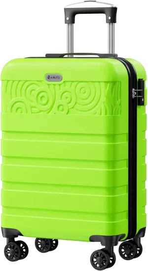 Krute Carry On Luggage 22x14x9 Airline Approved Hard Shell Luggage with Spinner Wheels, 20 Inch PC&ABS TSA Lock kids suitcase（AppleGreen）