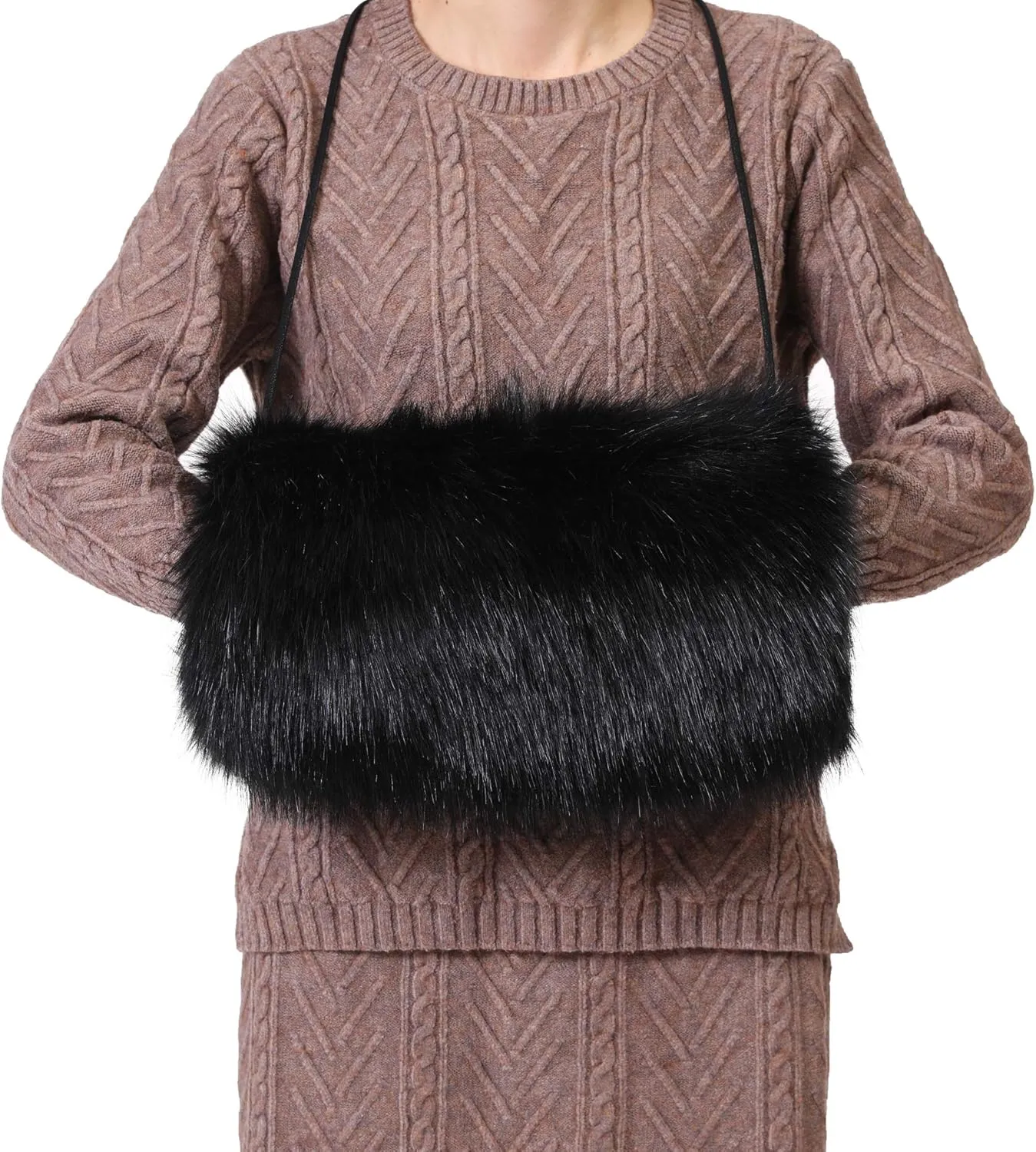 LA CARRIE Faux Fur Hand Muffs Women Winter Warmer Fuzzy Pouch Furry Plush Muffler Wedding Girl Kids Elegant Luxury Chic