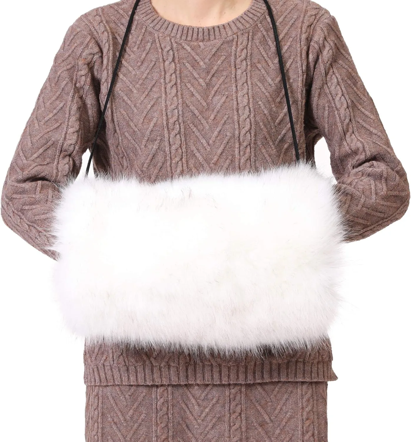 LA CARRIE Faux Fur Hand Muffs Women Winter Warmer Fuzzy Pouch Furry Plush Muffler Wedding Girl Kids Elegant Luxury Chic