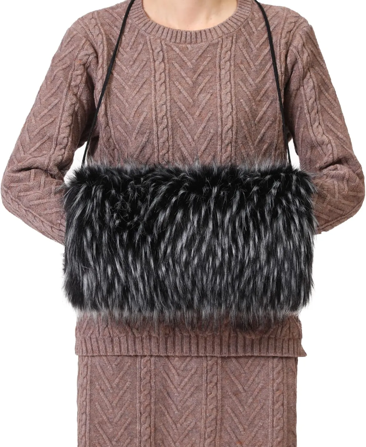 LA CARRIE Faux Fur Hand Muffs Women Winter Warmer Fuzzy Pouch Furry Plush Muffler Wedding Girl Kids Elegant Luxury Chic