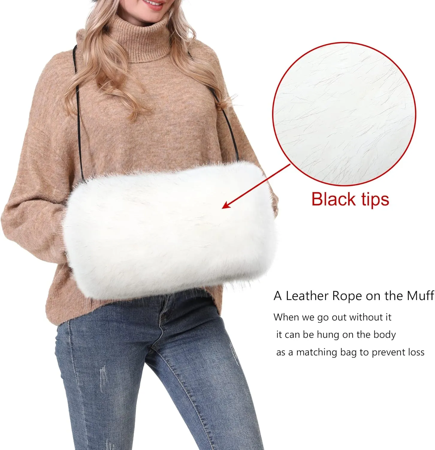 LA CARRIE Faux Fur Hand Muffs Women Winter Warmer Fuzzy Pouch Furry Plush Muffler Wedding Girl Kids Elegant Luxury Chic
