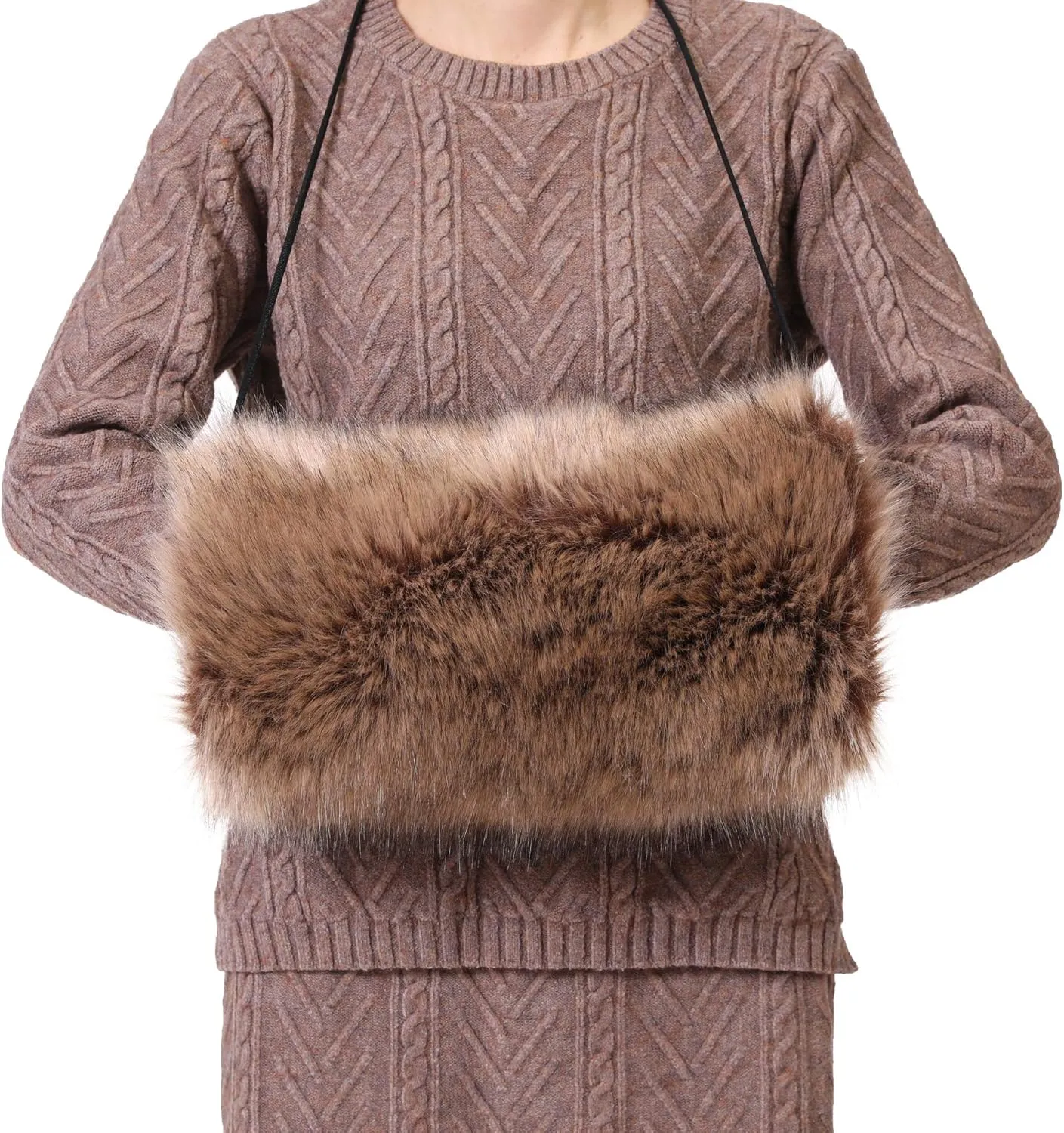 LA CARRIE Faux Fur Hand Muffs Women Winter Warmer Fuzzy Pouch Furry Plush Muffler Wedding Girl Kids Elegant Luxury Chic