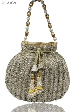 La Reat Bliss Bridal Hand Embroidery Potli Bags, Gold