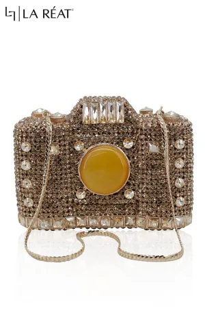 LA Reat Camera Shape Crystal Evening Bag Rhinestone Clutches Bags Luxury Design Gold Purse Wedding Bridal Handbags Party