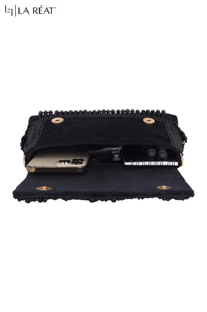 La Reat Divine Women's Bridal Fancy Party Hand Embroidery Clutch Purse in Black