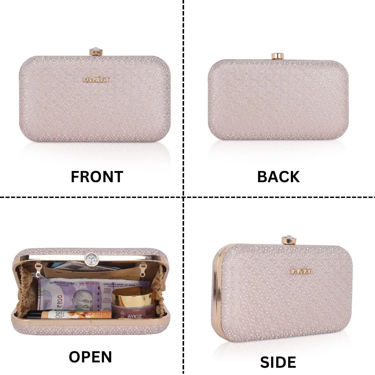 La Reat Floral Women's Oval Box Clutch Purse in Rose Gold