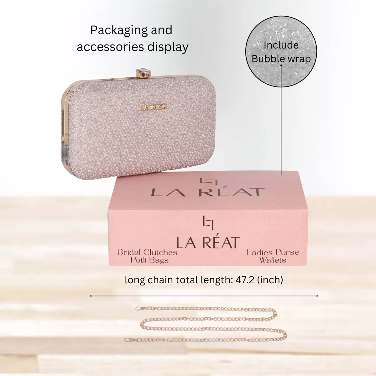 La Reat Floral Women's Oval Box Clutch Purse in Rose Gold