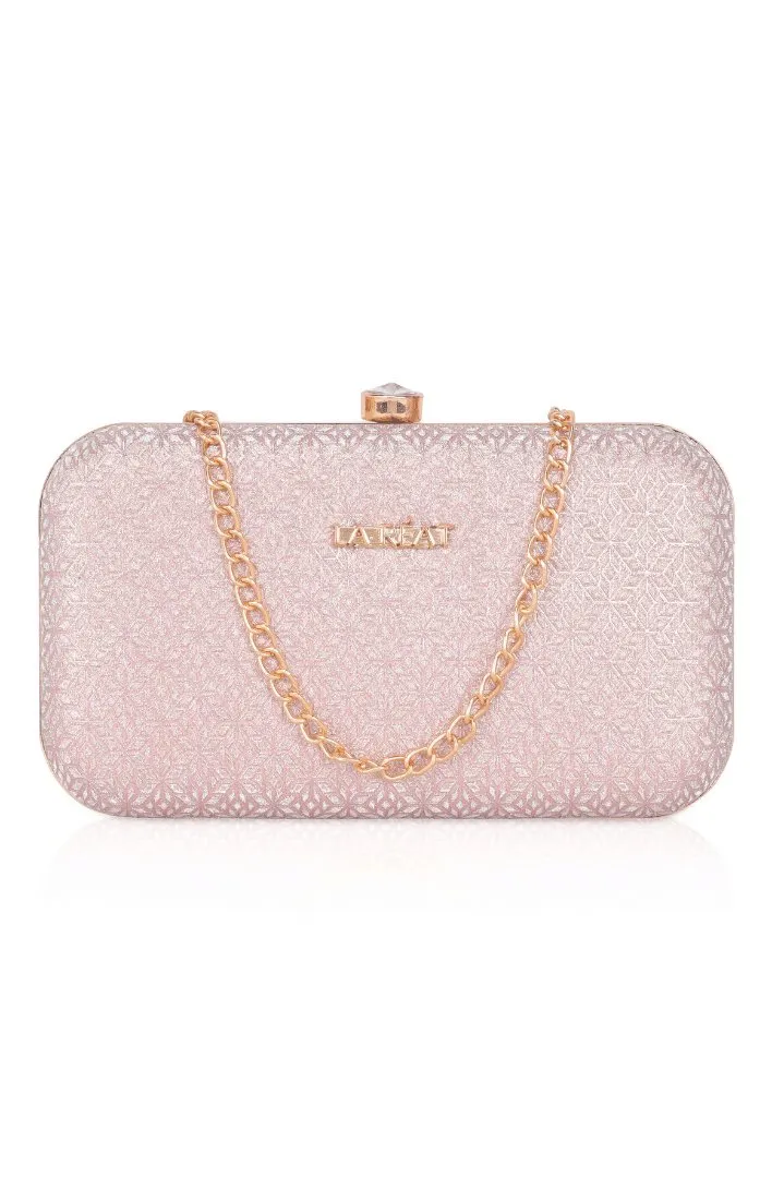 La Reat Floral Women's Oval Box Clutch Purse in Rose Gold