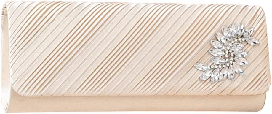 Ladies Rhinestone Evening Bag Sparkly Crystal Handbag Pleated Clutch Bag Bridal Wedding Purse Glitter Shoulder Bag