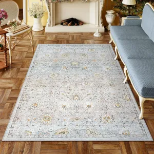 Lahome Boho Light Blue Area Rug 5x7 for Living Room, Soft Large Floral Rug for Bedroom Aesthetic, Machine Washable Floor Carpet Non Slip Indoor for Home Decor
