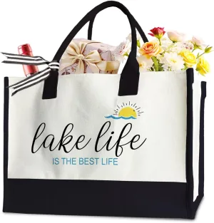 Lake life Tote Bag for Women Girls, Lake Gifts Tote Bag for Retirement Birthday, 17 x 11.8 x 7 Inches