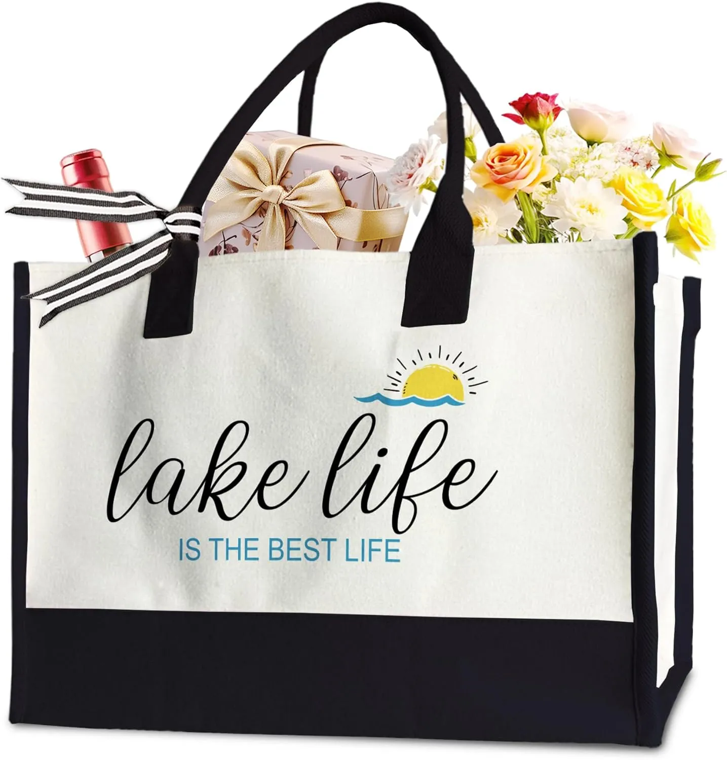 Lake life Tote Bag for Women Girls, Lake Gifts Tote Bag for Retirement Birthday, 17 x 11.8 x 7 Inches