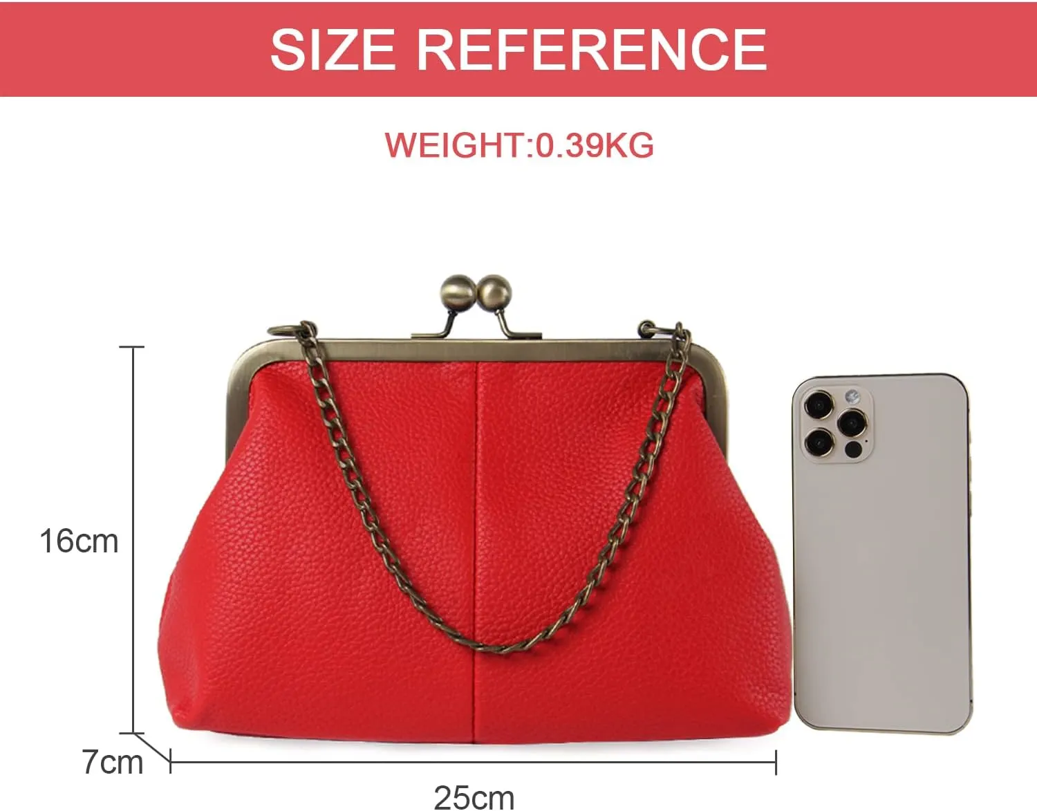 Lanpet Women Classical Kiss Lock Clutch with Chain Strap Shoulder Bag Purse Wallet