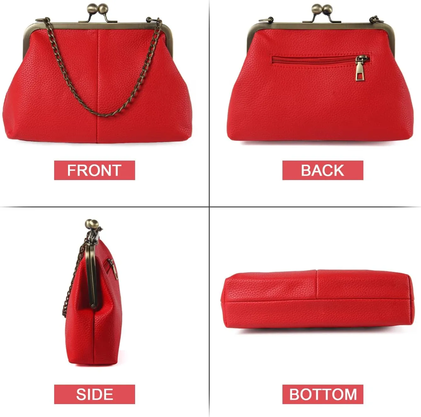Lanpet Women Classical Kiss Lock Clutch with Chain Strap Shoulder Bag Purse Wallet