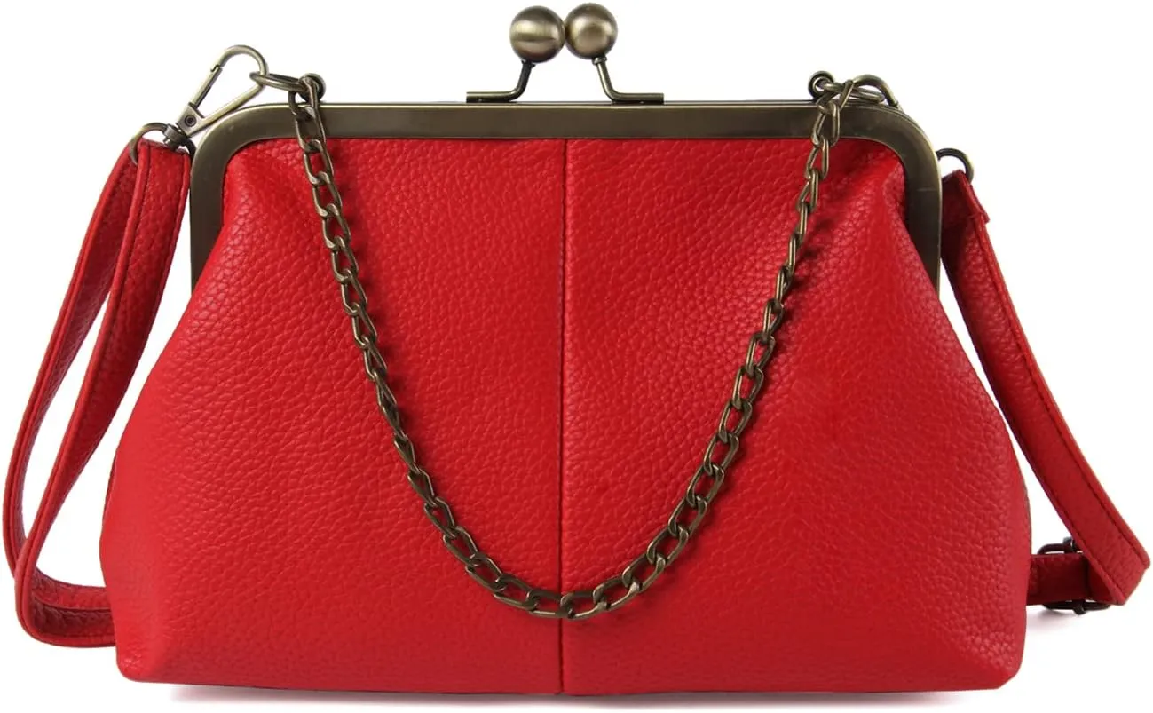Lanpet Women Classical Kiss Lock Clutch with Chain Strap Shoulder Bag Purse Wallet